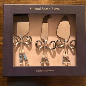 Anthropologie Benedita Silver Cheese Knife Set with Bow Handles